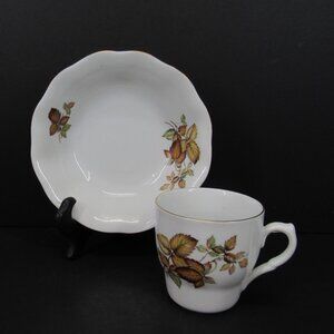 Regent Fine Porcelain Autumn Leaves Gold Trim (1) 8 Oz Teacup and (1) Soup Bowl